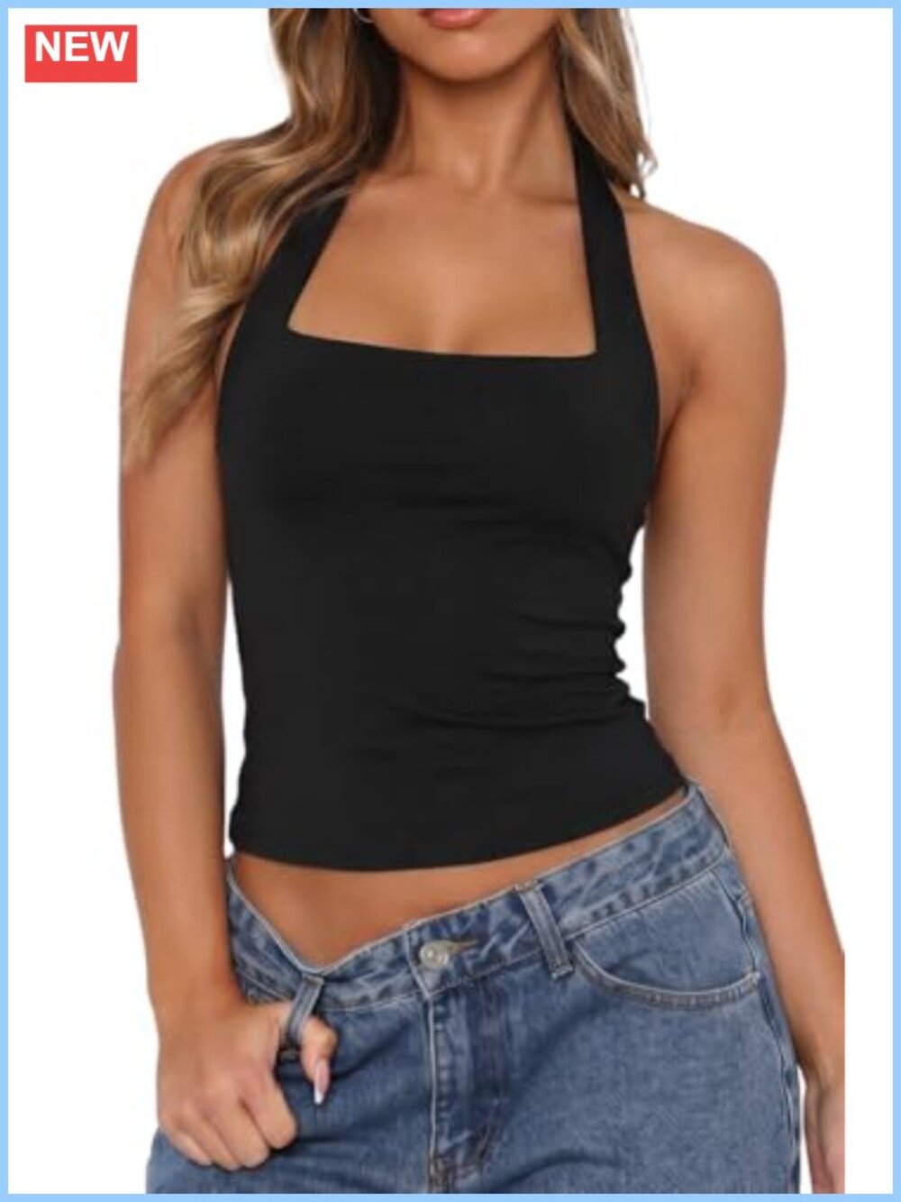 Women's Halter Tank Top Button Closure Cropped Pullover Sleeveless Cami